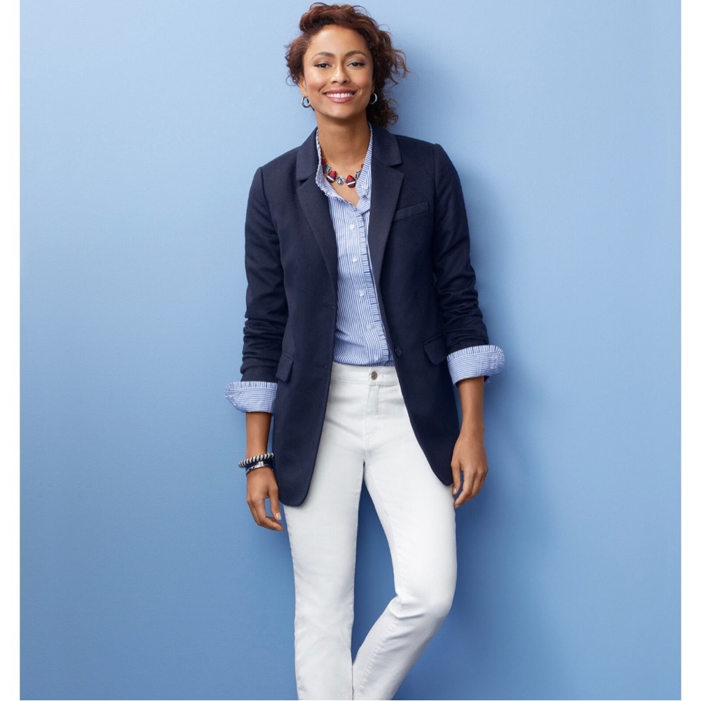 NWT Talbots Navy Blue Long Brushed Wool Blend Jacket Blazer Size 14 - Picture 1 of 6